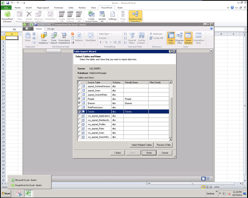 Select the tables to import