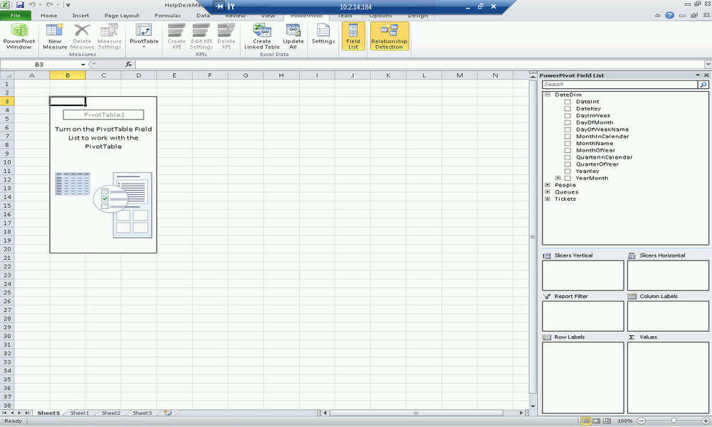 Displaying the inserted PivotTable