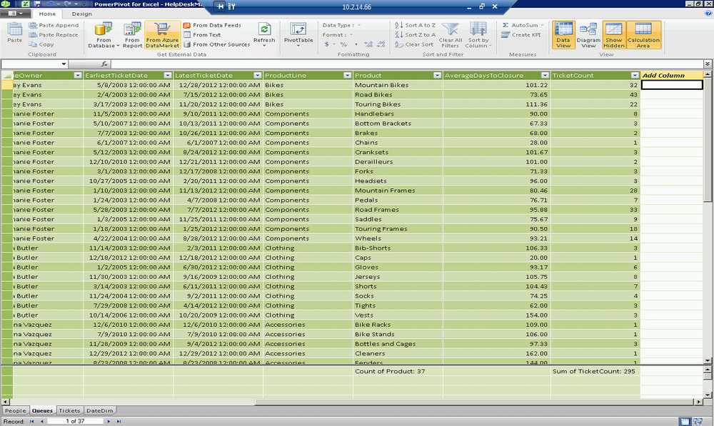 Selecting From Azure DataMarket in the ribbon