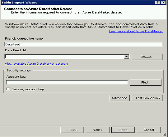 Connecting to an Azure DataMarket dataset