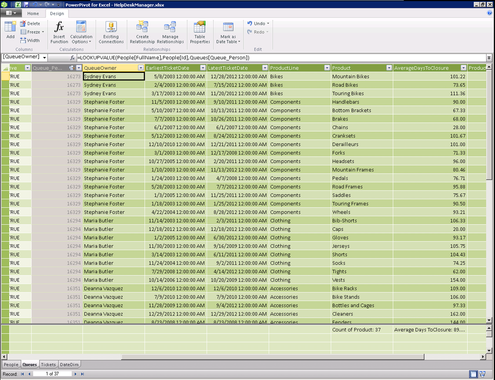 Showing related data using the LOOKUPVALUE function