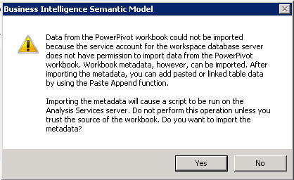 BISM message regarding importing metadata, but not data