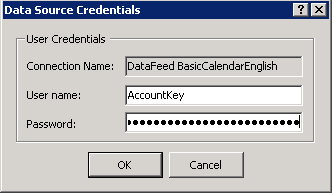 Providing the Azure DataMarket credentials