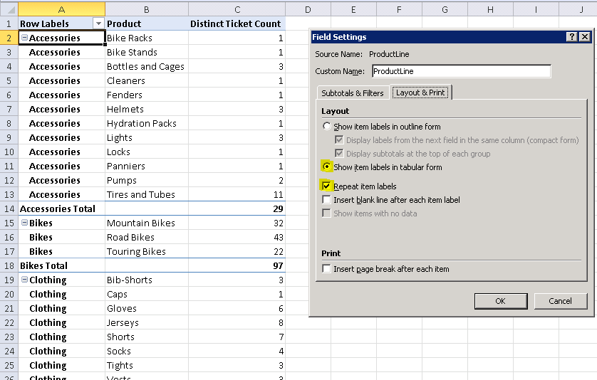 Repeating down labels