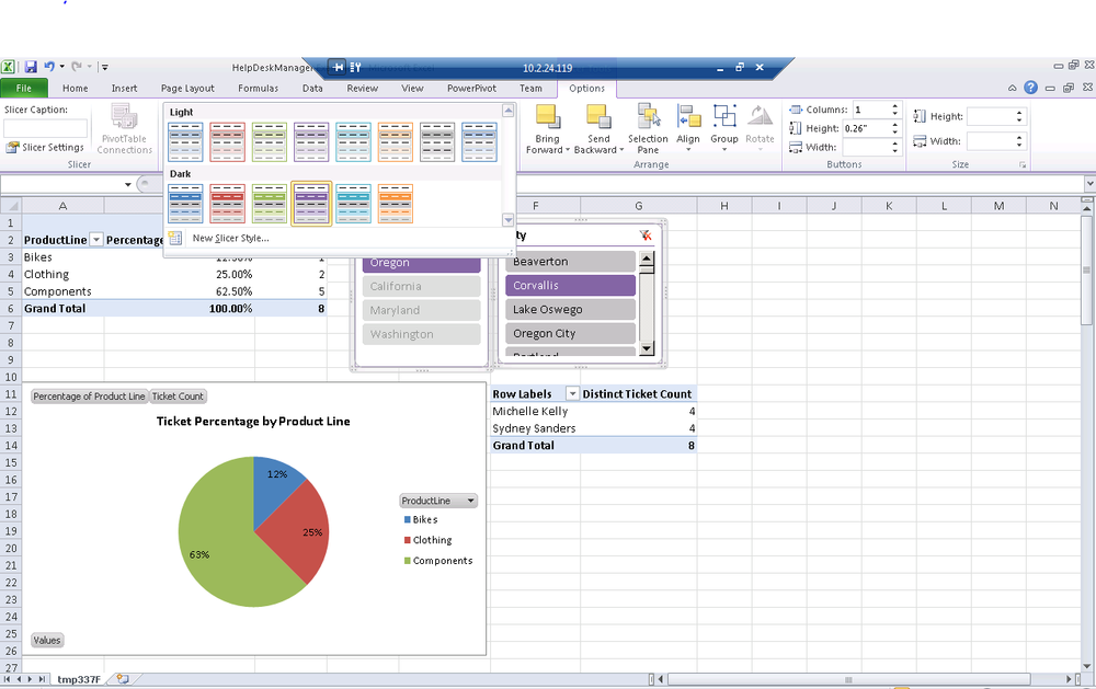 Slicer Style menu on PivotTable Options ribbon