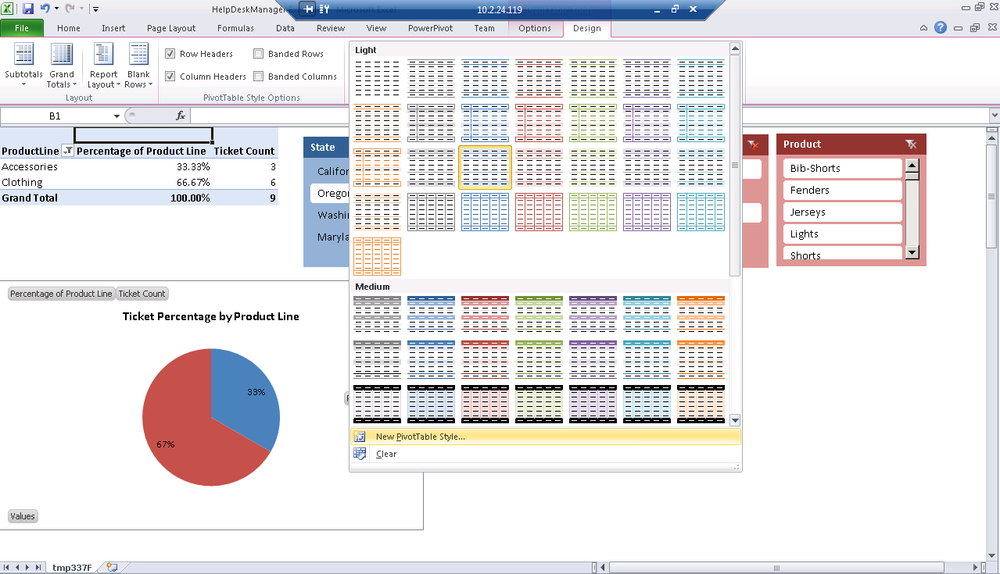 Applying PivotTable styles