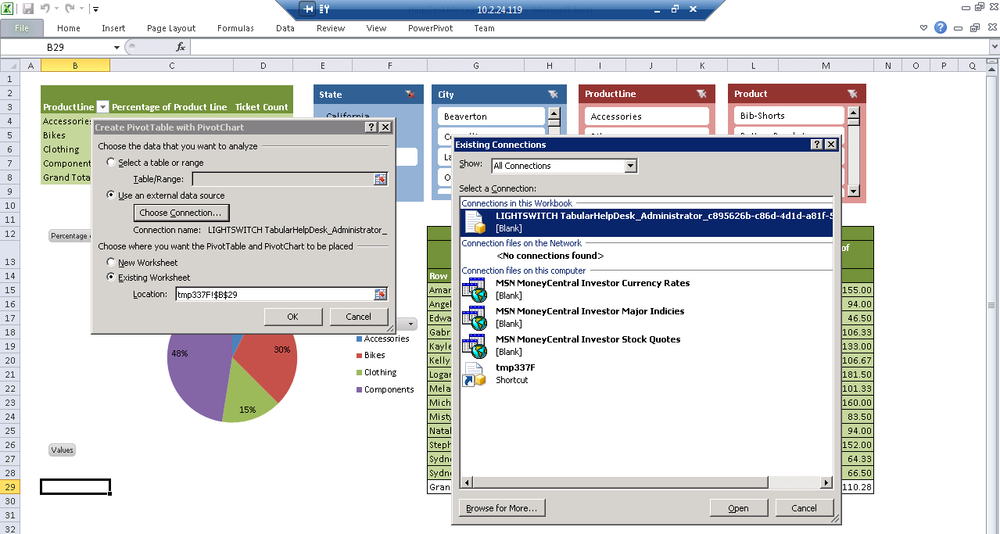 Choosing PivotChart connection