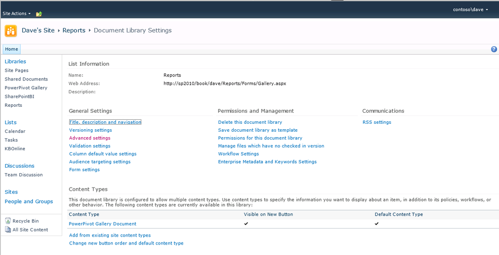 Library settings with content types enabled