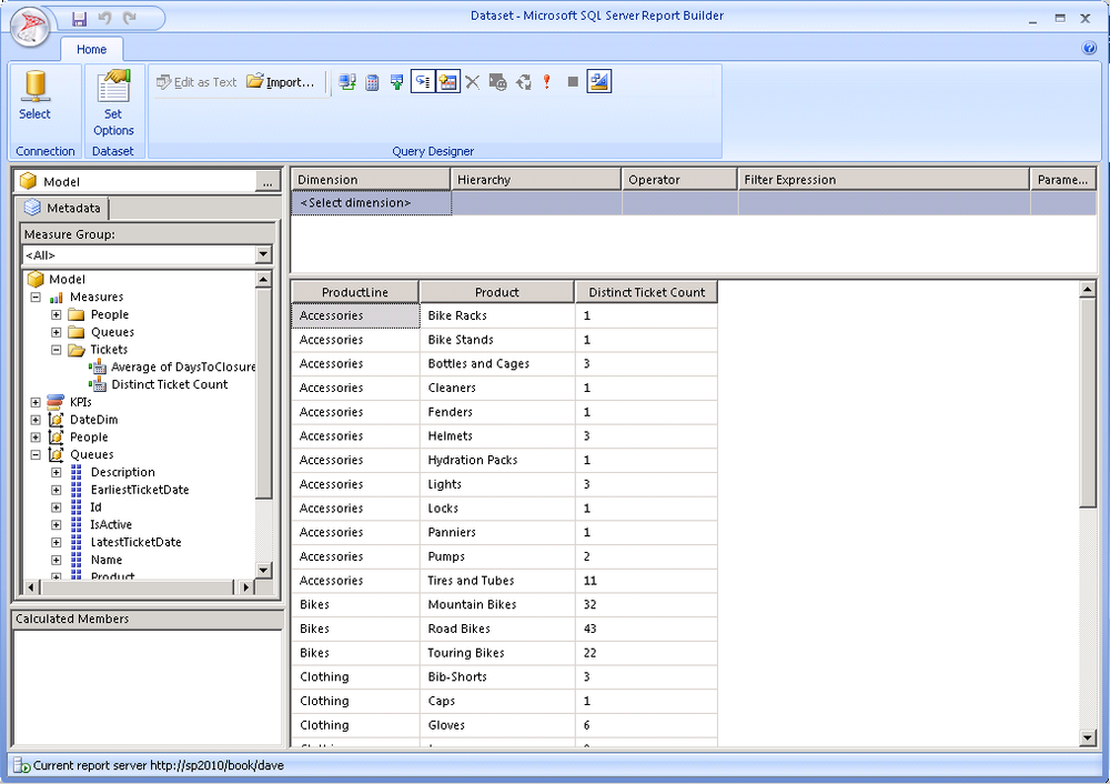 Creating a dataset with the query designer