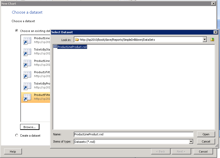 Selecting existing dataset