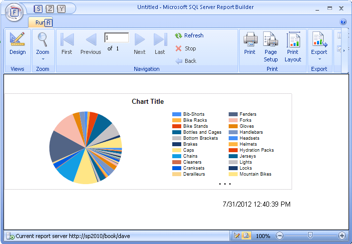 Previewing the unfiltered pie chart