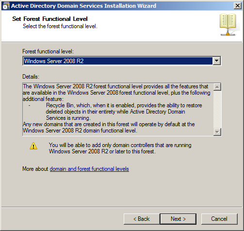 Setting the forest functional level