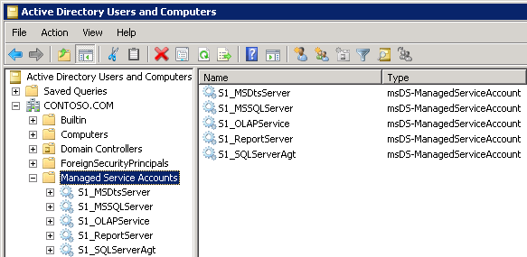 MSAs in Active Directory users and computers