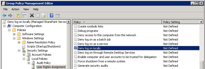 Group Policy setting to “Deny log on locally”