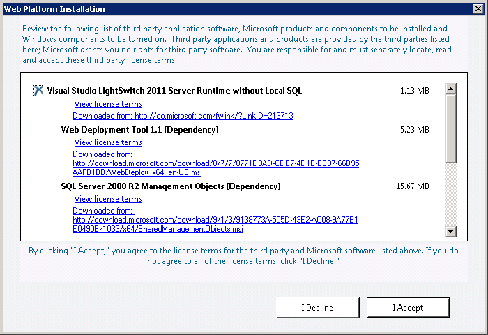 WebPI 3.0 application selection screen