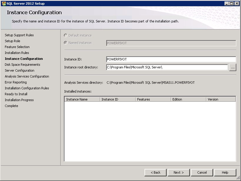 Analysis Services instance naming of PowerPivot