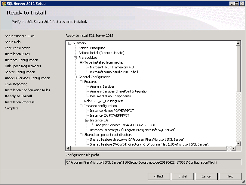 Review installation configuration for PowerPivot instance