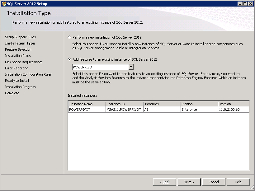 Selecting the PowerPivot instance