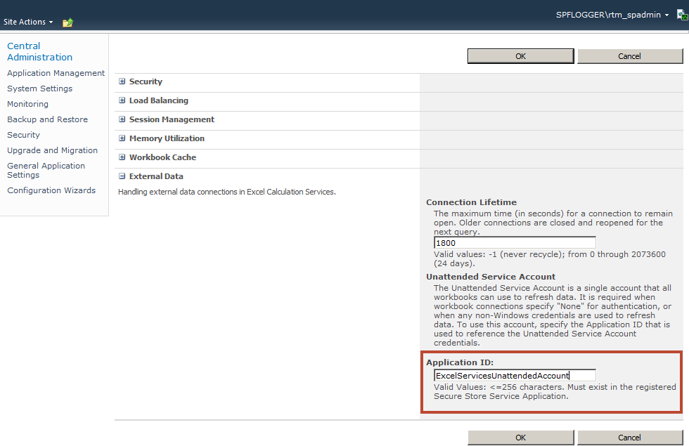 Setting the Secure Store application ID in Excel Services