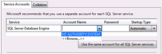 SQL Server Database Service Account