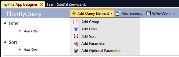 Add Parameter from the Query designer