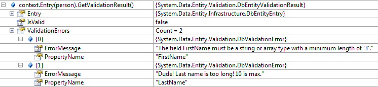 Two errors inside of the result’s ValidationErrors property