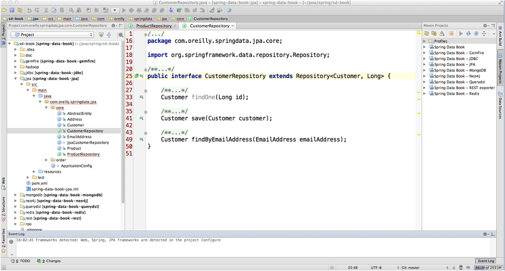 IDEA with the Spring Data Book project opened