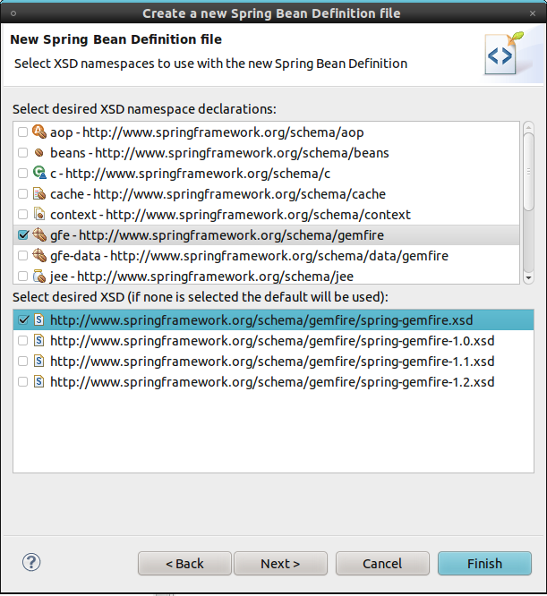 Selecting Spring XML namespaces