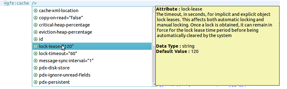 Displaying a list of cache attributes in STS