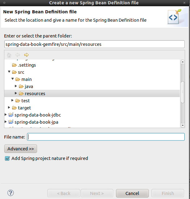 Create a Spring bean definition file in STS