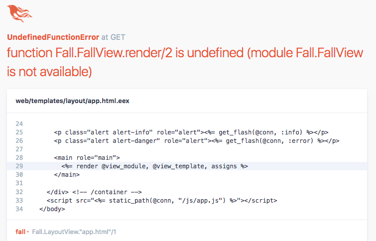 function Fall.FallView.render/2 is undefined (module Fall.FallView is not available).