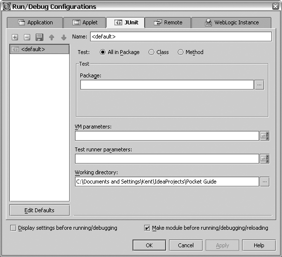 Run configuration for a JUnit test