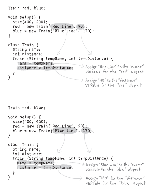 Passing values into the constructor.