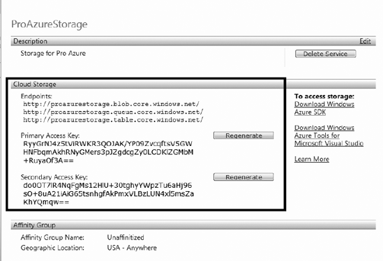 The ProAzureStorage management page