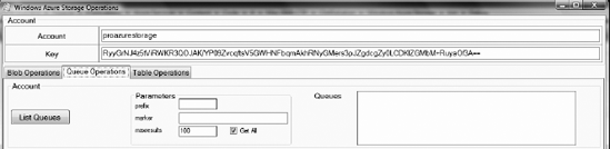 Windows Azure storage Queue service account operations
