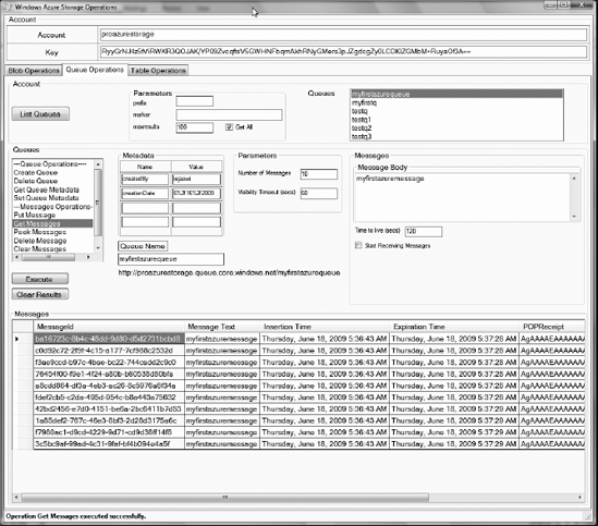 Get Messages in the Windows Azure Storage Operations application