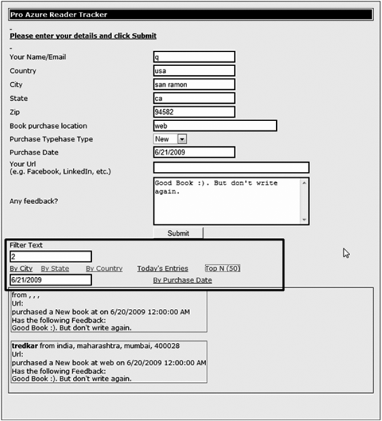 Query entities in the ProAzureReaderTracker_WebRole web role