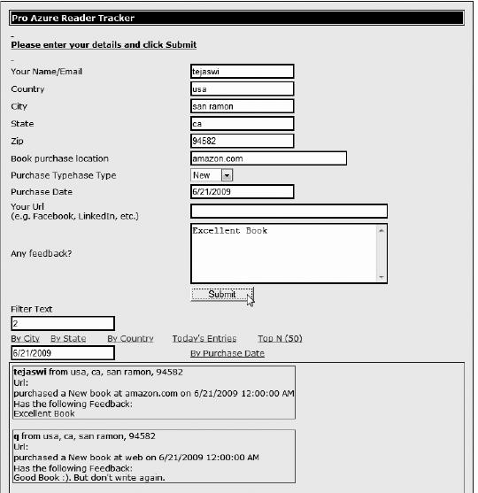 Default.aspx in the ProAzureReaderTracker_WebRole web role