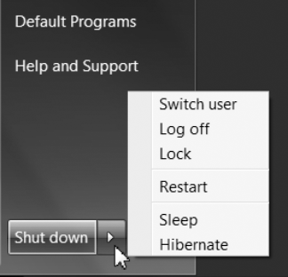 Click Shut down to immediately turn off the computer, or click the adjacent arrow to choose other related options.