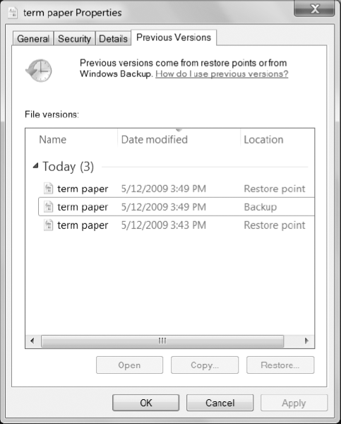 Restore previous versions can be a convenient way to get back older versions of files.