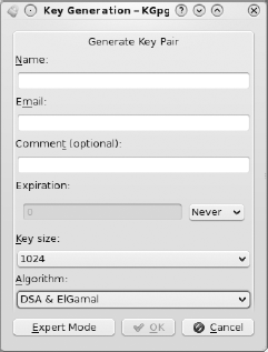 Generating a key pair with KGpg