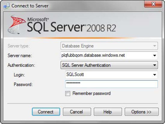 Connecting to SQL Azure via SSMS