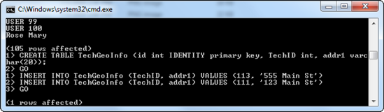 Inserting rows via sqlcmd