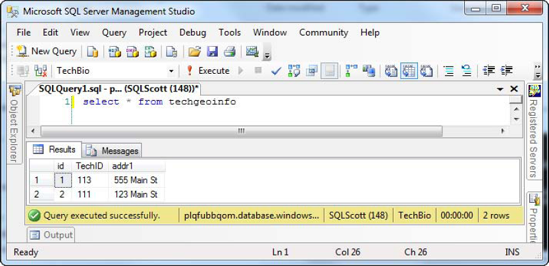 Viewing results via SSMS