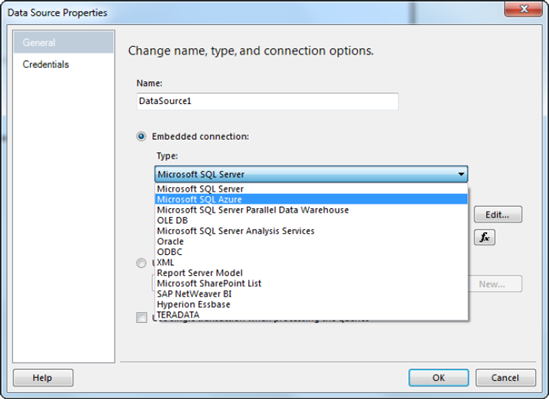 Data Source Properties dialog