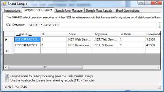 Sample table containing documents in one database