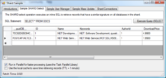 Sample table containing documents in two databases