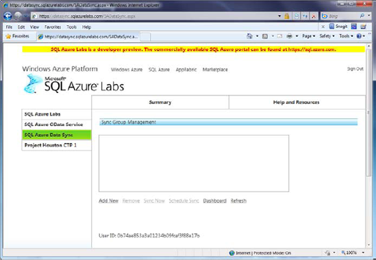 SQL Azure Labs home page