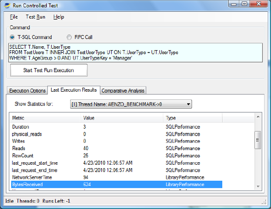 Viewing performance metrics in Enzo SQL Baseline