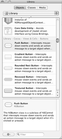 The Library window provides objects you can place on your user interface.